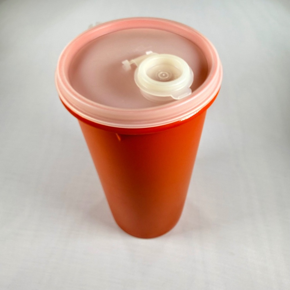 Vintage Tupperware 1970s Orange Picnic Carry and Go Tumbler with Pour Lid NWOB